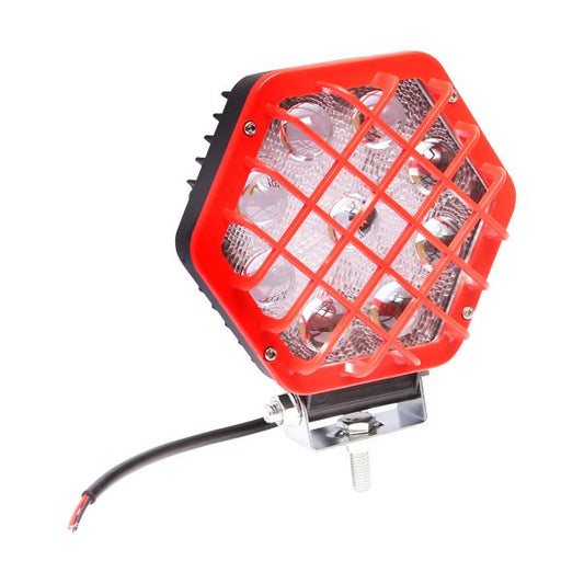 Lampa Proiector Hexagonal cu Grilaj Plastic Rosu, 9 LED-uri, Unghi de Radiere 30, DC 10-80V 27W Breckner Germany